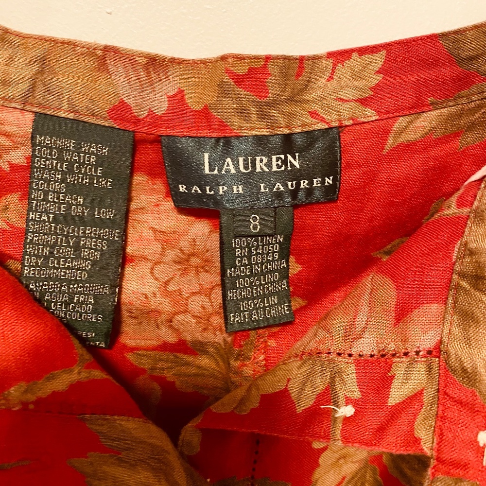 Ralph Lauren Red Linen Floral Skirt - Picture 3 of 5